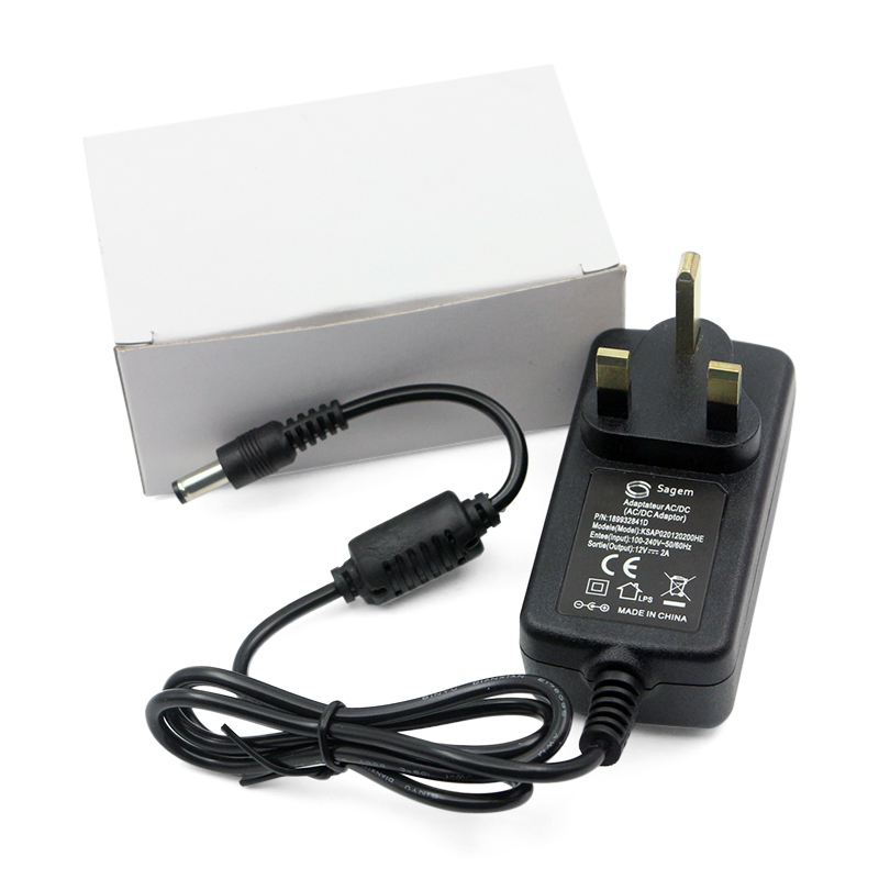 12V 2A AC/DC Power Adapter with UK Plug – Short Circuit Protection, 5.5x2.1mm Connector, CE, FCC, ROHS, SAA Certified