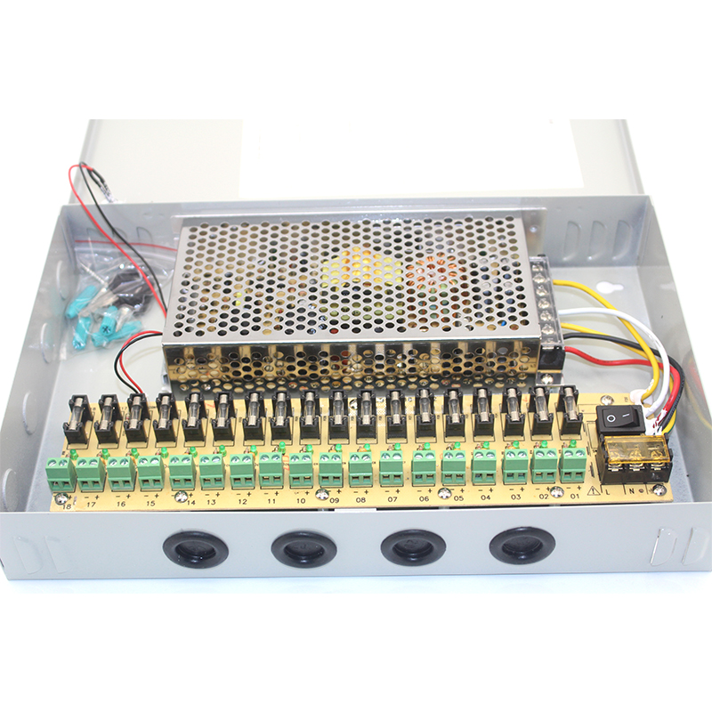 18-Port 12V 15A CCTV Power Supply Box with PTC Protection – Reliable Power Solution for Surveillance Systems